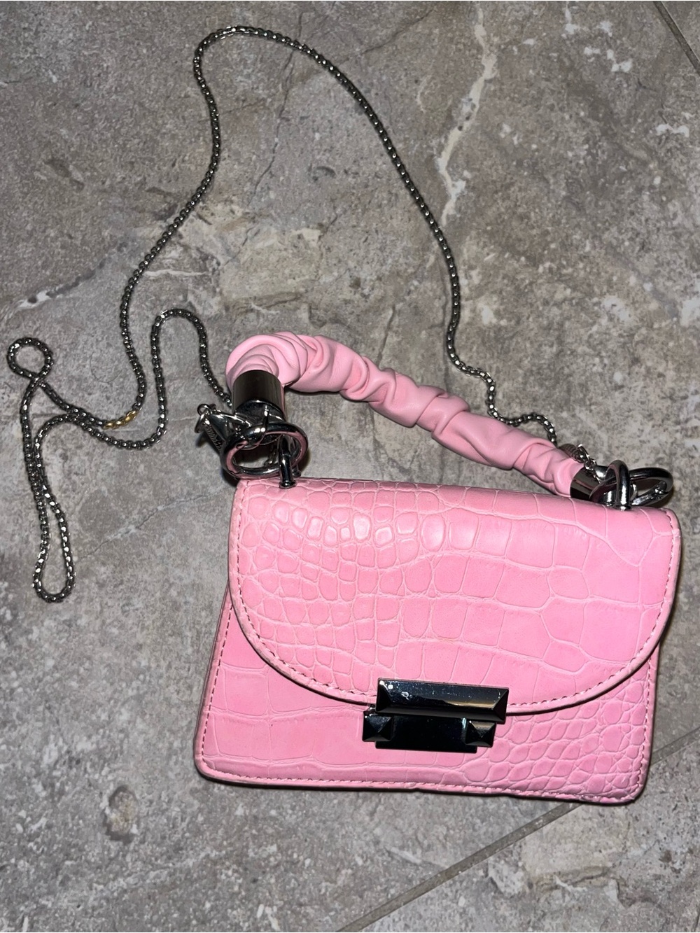 Pink Croc-Embossed Crossbody Bag